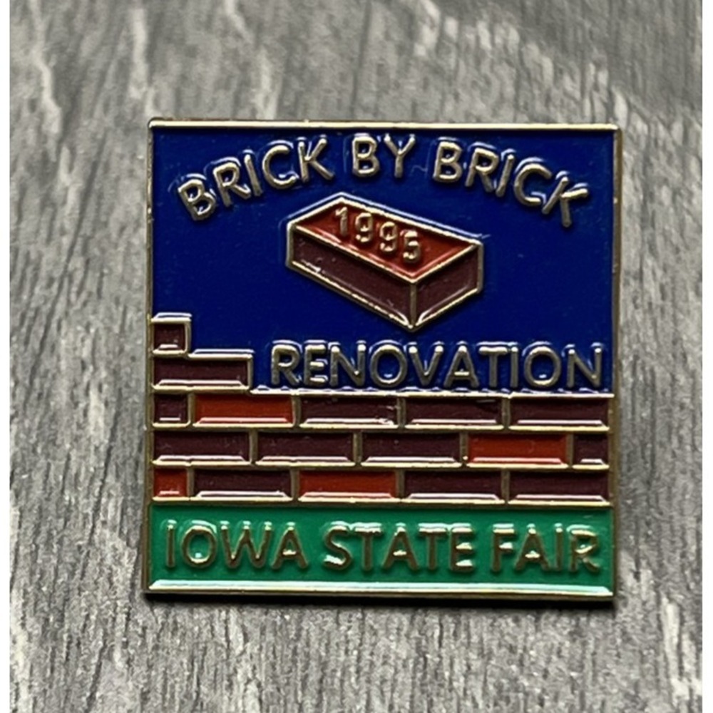 Vtg 1995 Iowa State Fair Brick By Brick Renovation Enamel Lapel Pin Souvenir